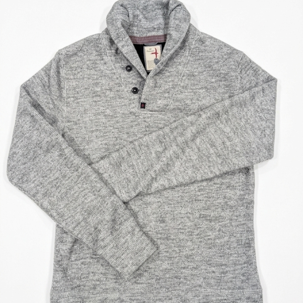 Relwen Men’s Small Gray Marled Shawl Neck Pullover Button Sweater Wool Blend